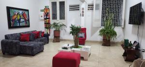 a living room with couches and plants in it at Hotel Villa Ángel in Neiva
