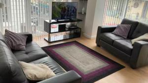 a living room with two couches and a flat screen tv at ApartmentA in Derry Londonderry
