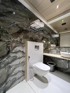 a bathroom with a toilet and a sink at Hotel Royal Inn in Thane