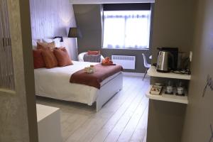 ブリュッセルにあるB ＆ B ビー イン ブリュッセルのベッドルーム(ベッド1台、窓、テレビ付)