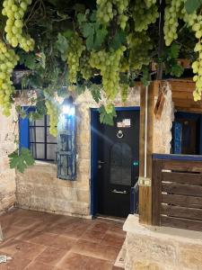 a bunch of green grapes hanging over a door at לומינוס הגפן in Ḥurfeish