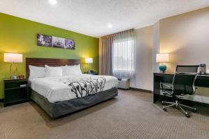 a hotel room with a bed and a desk and a chair at Sleep Inn Allentown-Fogelsville in Allentown