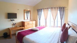 a bedroom with a bed and a tv and a window at Longwood Resorts in Kotagiri