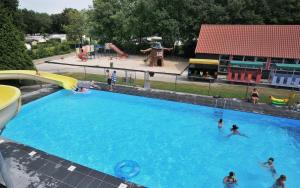 a group of people playing in a swimming pool at Chalet de Hunestee in Schoonloo