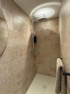 a bathroom with a shower with a glass door at La Maison Dehlinger, chambres hôtelières et gîte in Gros-Réderching +59 photos