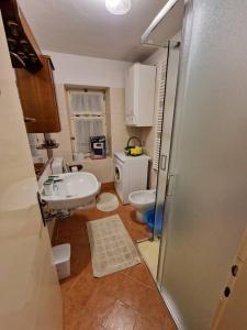 a small bathroom with a sink and a toilet at Appartamento Lorena in Rocca Pietore