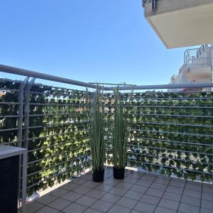 a balcony with two potted plants on a building at Anna in Cavallino-Treporti