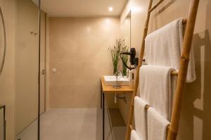 a bathroom with a shower and a sink at Paraíso Villas & Spa in Guimarães