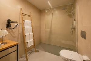 a bathroom with a shower and a toilet and a sink at Paraíso Villas & Spa in Guimarães +34 photos