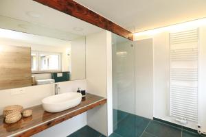 a bathroom with a sink and a mirror at Kellerstöckl Pachler in Bad Gleichenberg