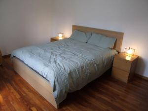 a bedroom with a large bed with two night stands at Marconi 33A in Pergine Valsugana