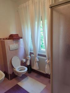 a bathroom with a toilet and a window at Marconi 33A in Pergine Valsugana