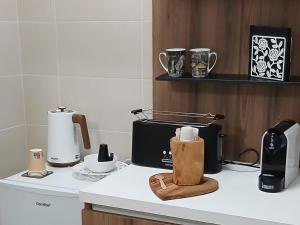 a kitchen counter with a toaster and a toaster and a toaster at Meri per sempre in Pontebba