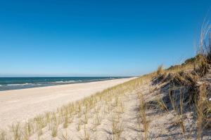 a beach with sand dunes and the ocean at Ferienhaus Kranich in Pruchten