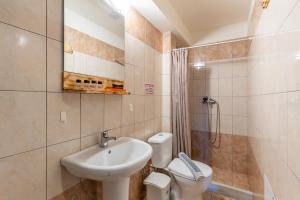 a bathroom with a sink and a toilet at Iliovasilema Hotel in Mytikas +46 photos