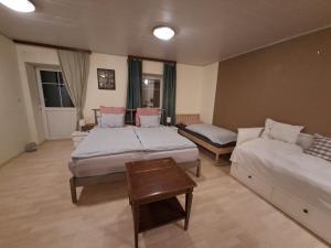 a large room with two beds and a couch at Bio-Bauernhof, Pferdehof Gräser in Viehberg
