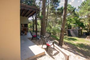 a patio with chairs and a grill and trees at Casa Frida vivir sin prisa in Mar de las Pampas