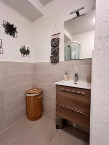 a bathroom with a sink and a mirror at Le bohème Chauraisien in Chauray +10 photos