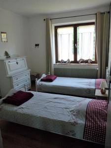 1 dormitorio con 2 camas y ventana en Gîte du Stemlisberg, en Breitenbach-Haut-Rhin