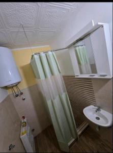 a bathroom with a shower curtain and a sink at Apartment Đina in Plužine +6 photos