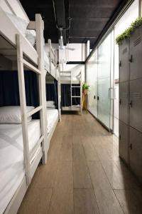 ein Flur mit Etagenbetten in einem Zimmer in der Unterkunft Hostel Auikyani in Cozumel