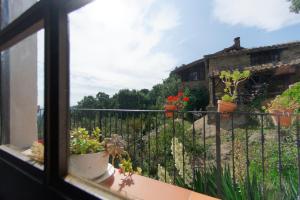 a view from a window of a balcony with potted plants at Casa Rural Arbillas in Arenas de San Pedro
