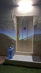 two blue fire hydrants sitting in front of a window at Friendlyhomes in Al Ain