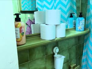a bunch of toilet paper on a shelf in a bathroom at Cool Apartman 1 Centar Smederevska Palanka in Smederevska Palanka +16 photos