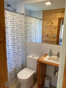 a bathroom with a toilet and a sink at Vuelta al Sur in Puelo +46 photos