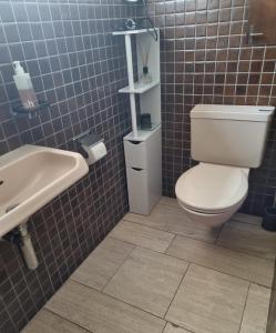 a bathroom with a white toilet and a sink at Studio Verde in Au +16 photos