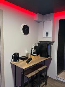 a kitchen with a wooden counter with a microwave and a microwave at Fifty shades in Bisaccia