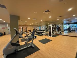 a gym with treadmills and cardio equipment in a building at Bally's Lake Tahoe Casino Resort in Stateline