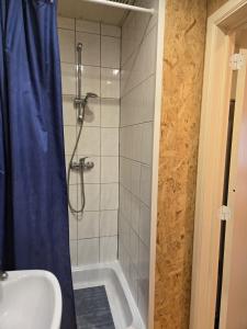 a bathroom with a shower and a sink at Schijnpoort in Antwerp +1 photo
