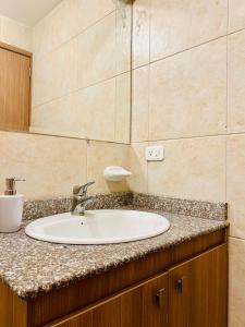a bathroom counter with a sink and a mirror at Amplia suite cerca a La Carolina - Av 6 Diciembre in Quito +14 photos
