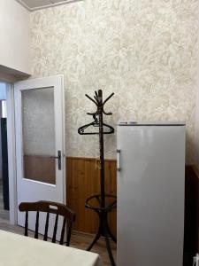 a white refrigerator in a room with a wall at Ubytování Na Kovárně in Smržovka