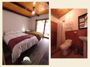 a bedroom with a bed and a toilet and a sink at Hotel Vista Verde in Huancayo +28 photos