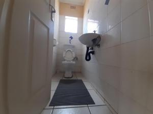a small bathroom with a toilet and a sink at Abodes at 113 in Manzini +9 photos