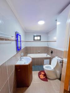 a bathroom with a toilet and a sink and a tub at Appart Congo-Warf- vue mer in Pointe-Noire +8 photos