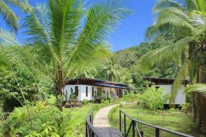 a path leading to a resort with palm trees at Pacific Waves Hostel & Surf in El Valle