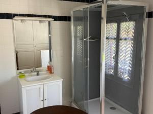 a bathroom with a sink and a glass shower at Lingaillat in Soorts-Hossegor
