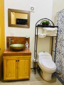 a bathroom with a sink and a toilet at Penthouse Casa Polican in Tuxpan