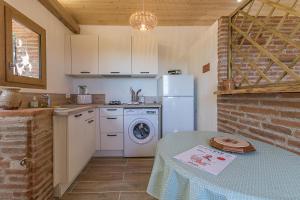 a kitchen with a white refrigerator and a washing machine at Le cabanon in Mauressac