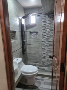 a small bathroom with a toilet and a shower at Marito in Juliaca