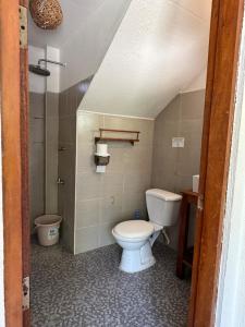 a small bathroom with a toilet and a sink at Malinao Beachfront Studio, Starlink, Solar in General Luna