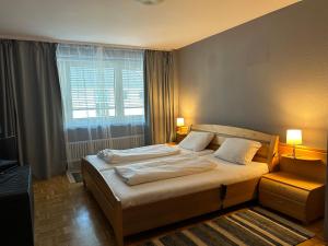 a bedroom with a large bed and a window at Villa Diana WestEnd in Frankfurt
