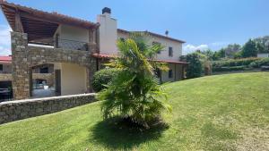 a palm tree in front of a house at Serenity Residence in Neoi Epivates