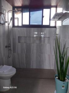 a bathroom with a toilet and a potted plant at Buddy's Skybar & Suite in Guinsorongan