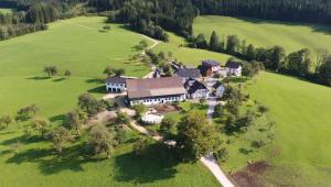 an aerial view of a large house in a field at Gross Lettenwag in Göstling an der Ybbs