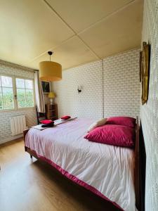 a bedroom with a large bed with red pillows at Chill & Nature in Nargis +21 photos
