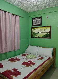 a green bedroom with a bed with flowers on it at SHENAMAE Pension&Apartel in San Vicente +55 photos